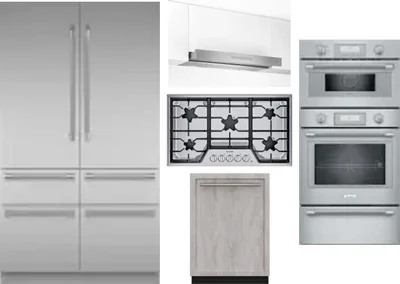 5 Piece Package Includes Refrigerator, Cooktop, Wall Oven, Hood And Dishwasher