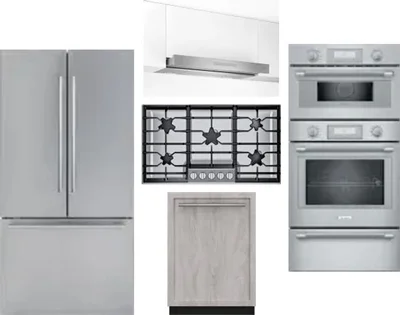 5 Piece Package Includes Refrigerator, Cooktop, Wall Oven, Hood And Dishwasher