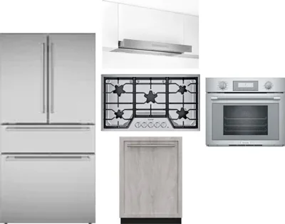 5 Piece Package Includes Refrigerator, Cooktop, Wall Oven, Hood And Dishwasher
