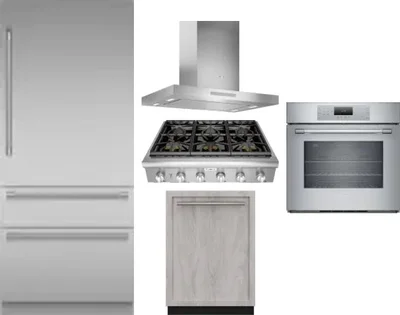 5 Piece Package Includes Refrigerator, Cooktop, Wall Oven, Hood And Dishwasher