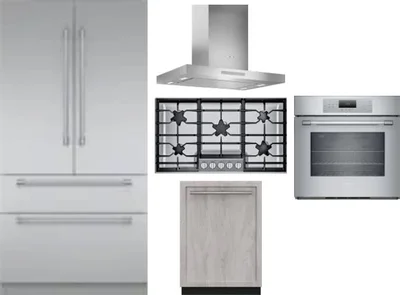 5 Piece Package Includes Refrigerator, Cooktop, Wall Oven, Hood And Dishwasher