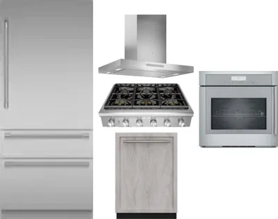 5 Piece Package Includes Refrigerator, Cooktop, Wall Oven, Hood And Dishwasher