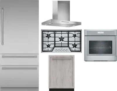 5 Piece Package Includes Refrigerator, Cooktop, Wall Oven, Hood And Dishwasher
