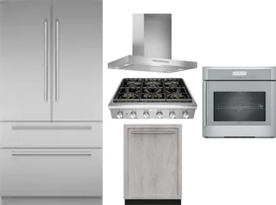 5 Piece Package Includes Refrigerator, Cooktop, Wall Oven, Hood And Dishwasher