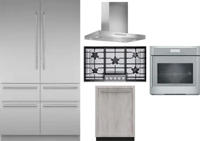 5 Piece Package Includes Refrigerator, Cooktop, Wall Oven, Hood And Dishwasher