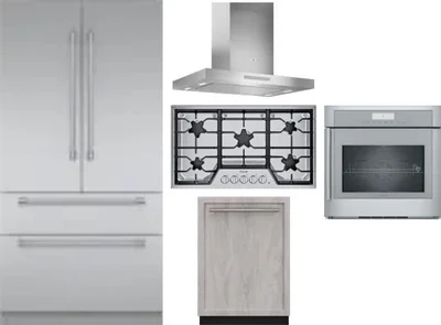 5 Piece Package Includes Refrigerator, Cooktop, Wall Oven, Hood And Dishwasher