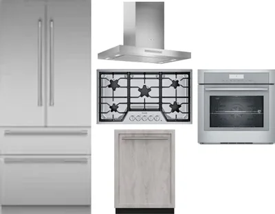5 Piece Package Includes Refrigerator, Cooktop, Wall Oven, Hood And Dishwasher