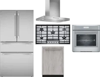 5 Piece Package Includes Refrigerator, Cooktop, Wall Oven, Hood And Dishwasher