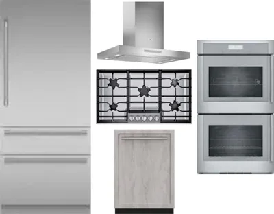 5 Piece Package Includes Refrigerator, Cooktop, Wall Oven, Hood And Dishwasher