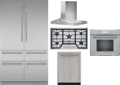 5 Piece Package Includes Refrigerator, Cooktop, Wall Oven, Hood And Dishwasher