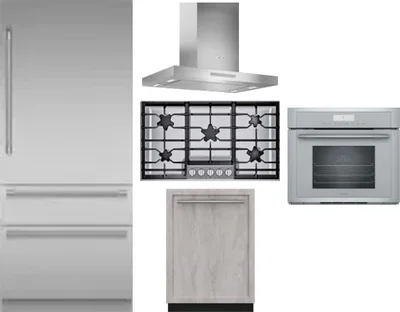 5 Piece Package Includes Refrigerator, Cooktop, Wall Oven, Hood And Dishwasher