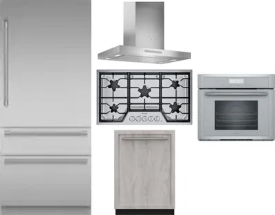 5 Piece Package Includes Refrigerator, Cooktop, Wall Oven, Hood And Dishwasher