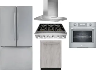 5 Piece Package Includes Refrigerator, Cooktop, Wall Oven, Hood And Dishwasher