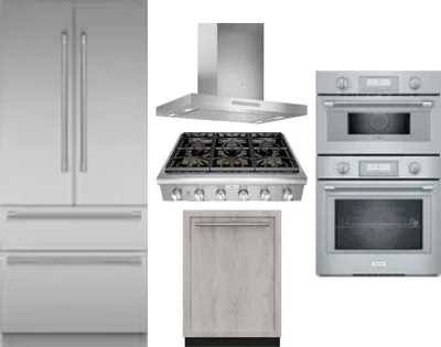 5 Piece Package Includes Refrigerator, Cooktop, Wall Oven, Hood And Dishwasher