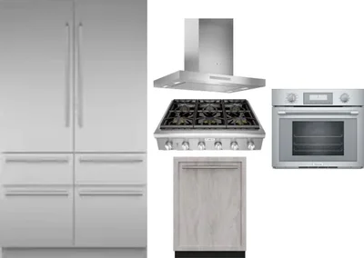 5 Piece Package Includes Refrigerator, Cooktop, Wall Oven, Hood And Dishwasher