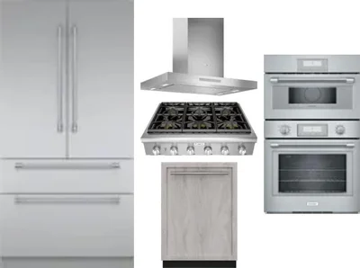 5 Piece Package Includes Refrigerator, Cooktop, Wall Oven, Hood And Dishwasher