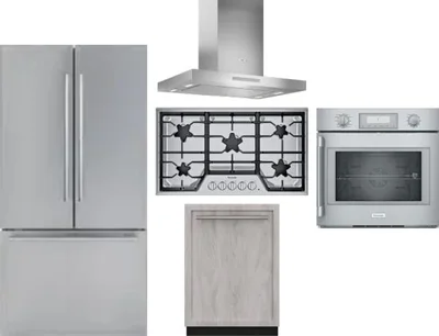 5 Piece Package Includes Refrigerator, Cooktop, Wall Oven, Hood And Dishwasher
