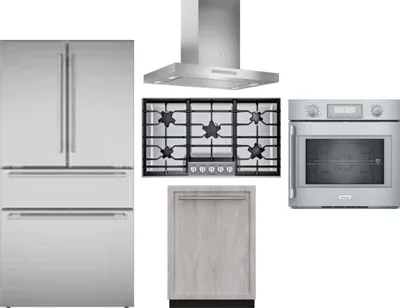 5 Piece Package Includes Refrigerator, Cooktop, Wall Oven, Hood And Dishwasher