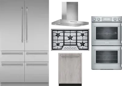 5 Piece Package Includes Refrigerator, Cooktop, Wall Oven, Hood And Dishwasher