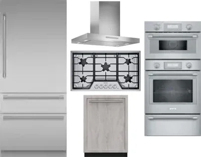 5 Piece Package Includes Refrigerator, Cooktop, Wall Oven, Hood And Dishwasher