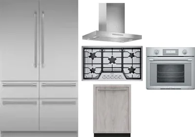 5 Piece Package Includes Refrigerator, Cooktop, Wall Oven, Hood And Dishwasher