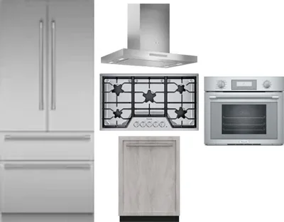 5 Piece Package Includes Refrigerator, Cooktop, Wall Oven, Hood And Dishwasher