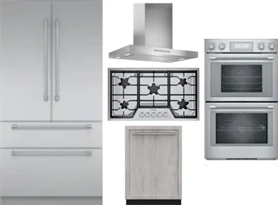 5 Piece Package Includes Refrigerator, Cooktop, Wall Oven, Hood And Dishwasher