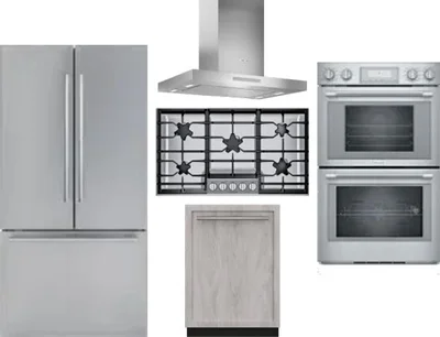 5 Piece Package Includes Refrigerator, Cooktop, Wall Oven, Hood And Dishwasher