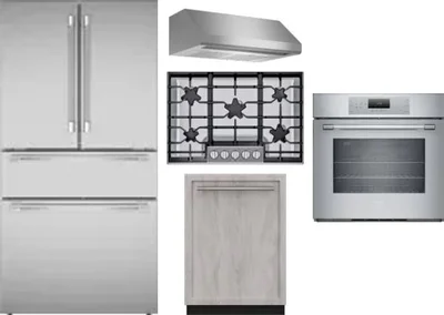 5 Piece Package Includes Refrigerator, Cooktop, Wall Oven, Hood And Dishwasher
