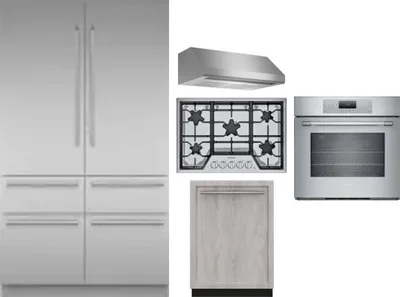5 Piece Package Includes Refrigerator, Cooktop, Wall Oven, Hood And Dishwasher