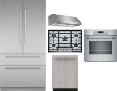 5 Piece Package Includes Refrigerator, Cooktop, Wall Oven, Hood And Dishwasher