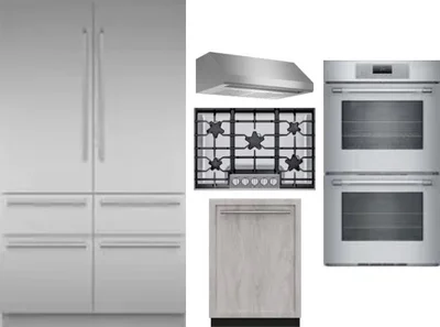5 Piece Package Includes Refrigerator, Cooktop, Wall Oven, Hood And Dishwasher
