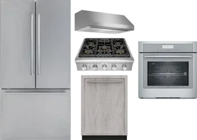5 Piece Package Includes Refrigerator, Cooktop, Wall Oven, Hood And Dishwasher
