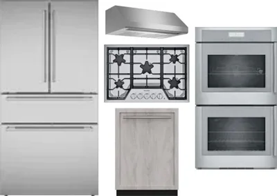 5 Piece Package Includes Refrigerator, Cooktop, Wall Oven, Hood And Dishwasher