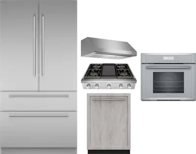 5 Piece Package Includes Refrigerator, Cooktop, Wall Oven, Hood And Dishwasher