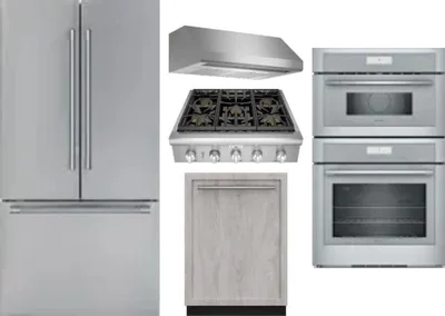 5 Piece Package Includes Refrigerator, Cooktop, Wall Oven, Hood And Dishwasher