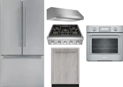 5 Piece Package Includes Refrigerator, Cooktop, Wall Oven, Hood And Dishwasher