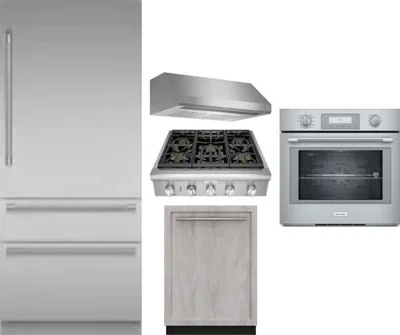 5 Piece Package Includes Refrigerator, Cooktop, Wall Oven, Hood And Dishwasher