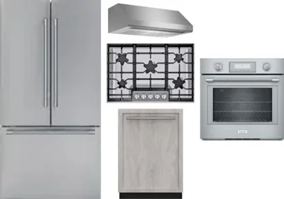 5 Piece Package Includes Refrigerator, Cooktop, Wall Oven, Hood And Dishwasher