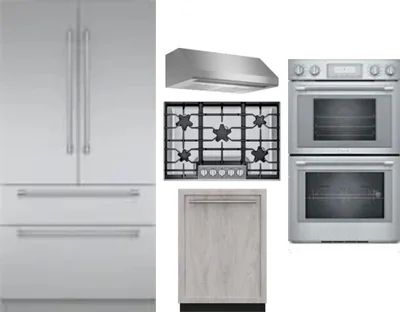 5 Piece Package Includes Refrigerator, Cooktop, Wall Oven, Hood And Dishwasher