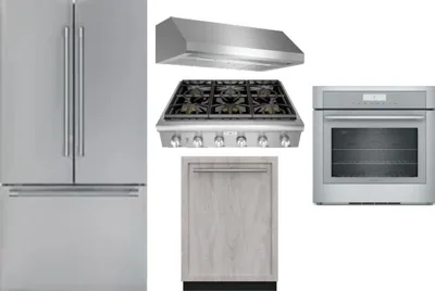 5 Piece Package Includes Refrigerator, Cooktop, Wall Oven, Hood And Dishwasher