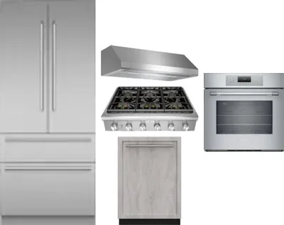 5 Piece Package Includes Refrigerator, Cooktop, Wall Oven, Hood And Dishwasher