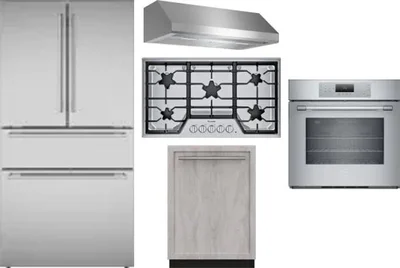 5 Piece Package Includes Refrigerator, Cooktop, Wall Oven, Hood And Dishwasher