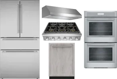 5 Piece Package Includes Refrigerator, Cooktop, Wall Oven, Hood And Dishwasher