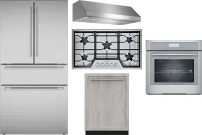 5 Piece Package Includes Refrigerator, Cooktop, Wall Oven, Hood And Dishwasher