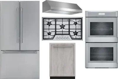 5 Piece Package Includes Refrigerator, Cooktop, Wall Oven, Hood And Dishwasher