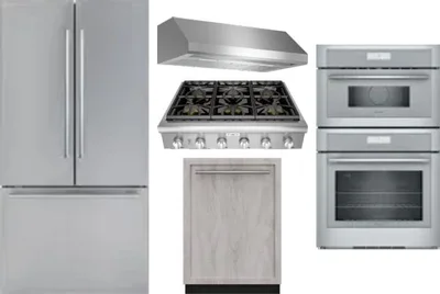 5 Piece Package Includes Refrigerator, Cooktop, Wall Oven, Hood And Dishwasher