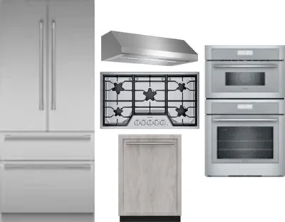5 Piece Package Includes Refrigerator, Cooktop, Wall Oven, Hood And Dishwasher