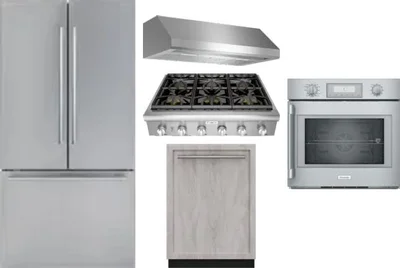 5 Piece Package Includes Refrigerator, Cooktop, Wall Oven, Hood And Dishwasher