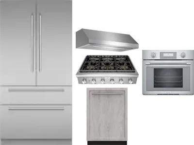 5 Piece Package Includes Refrigerator, Cooktop, Wall Oven, Hood And Dishwasher